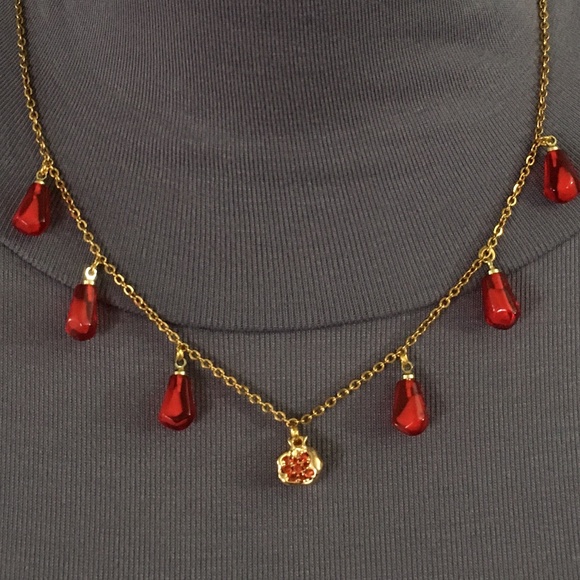 Persephone Greek Roman Goddess Pomegranate and Seeds Handmade Gold Red Necklace - Picture 8 of 15